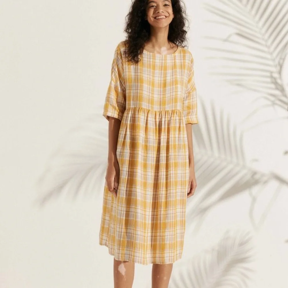 Lintico Valencia plaid linen midi dress - Picture 1 of 11